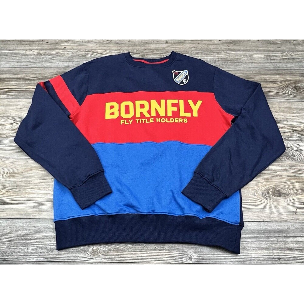 Men's Born Fly Crew‎ Neck Pullover Sweatshirt Size Medium Colorblock W/Spell-Out